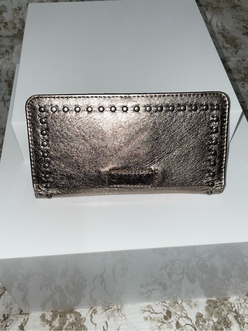 The Sak Metallic Rose Gold Studded Zip Wallet